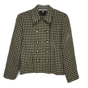 Louben Jacket Blazer Button Front Lined Tailored Wool Blend Check Sz 4 Green